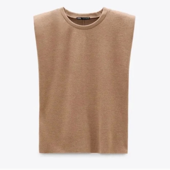 Zara Shoulder Pad Soft Feel Top Sweater Tan Beige Size Large - Picture 3 of 8